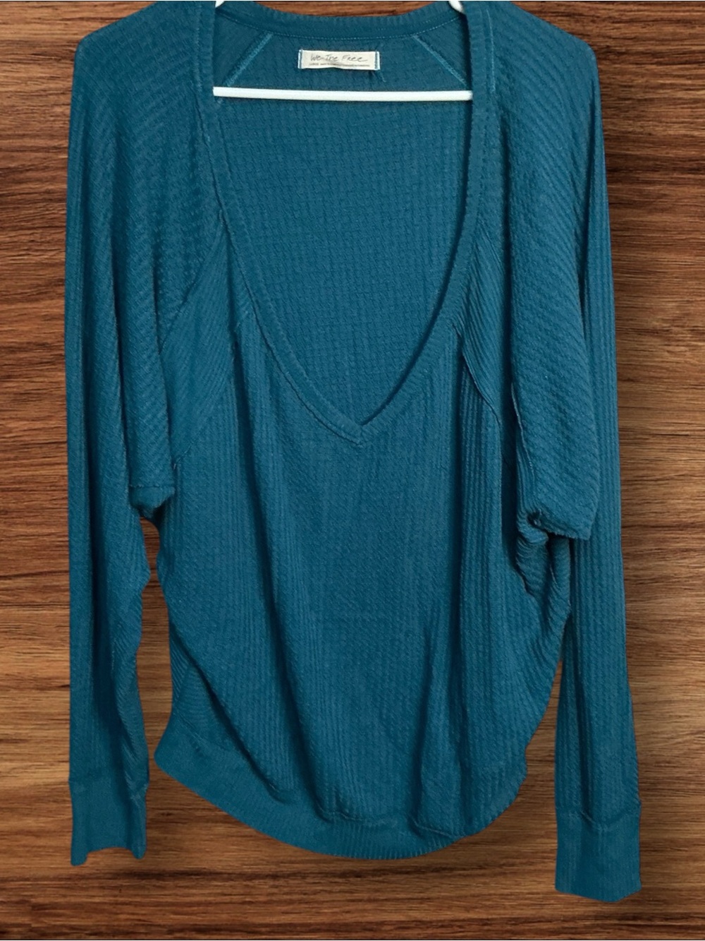 We The Free Teal V-Neck Waffle Knit Sweater